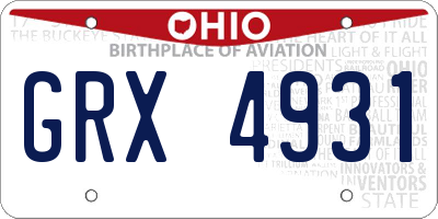 OH license plate GRX4931