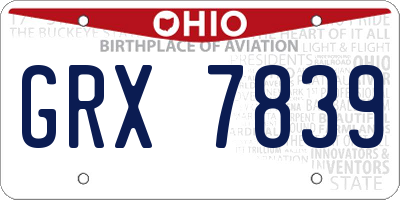 OH license plate GRX7839