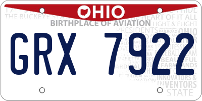 OH license plate GRX7922