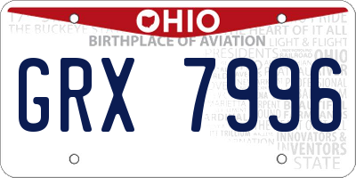 OH license plate GRX7996