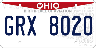 OH license plate GRX8020