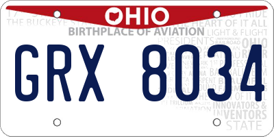 OH license plate GRX8034