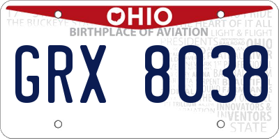 OH license plate GRX8038