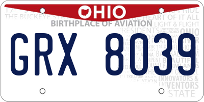 OH license plate GRX8039