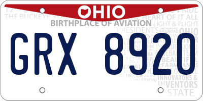 OH license plate GRX8920
