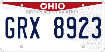 OH license plate GRX8923