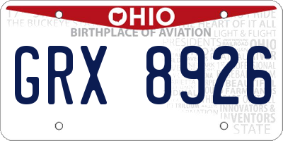 OH license plate GRX8926