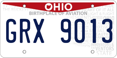 OH license plate GRX9013