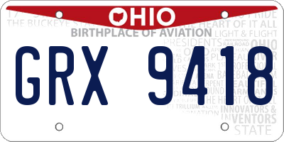 OH license plate GRX9418
