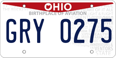 OH license plate GRY0275
