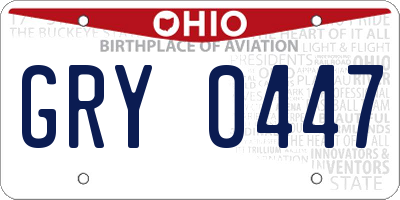 OH license plate GRY0447
