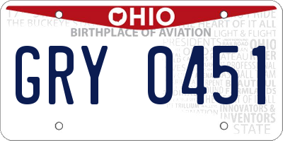 OH license plate GRY0451