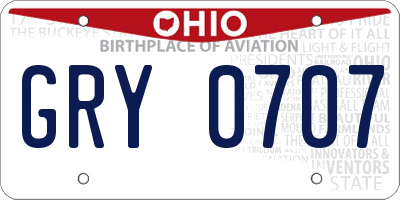 OH license plate GRY0707