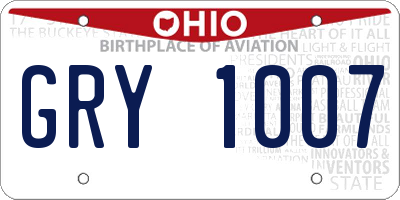 OH license plate GRY1007