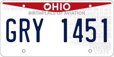 OH license plate GRY1451