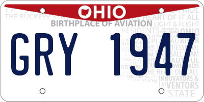 OH license plate GRY1947