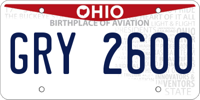 OH license plate GRY2600