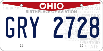 OH license plate GRY2728