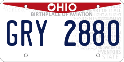 OH license plate GRY2880