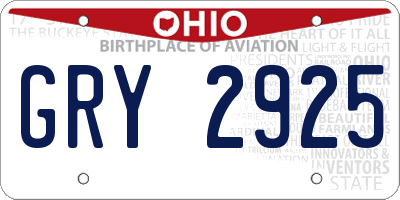 OH license plate GRY2925