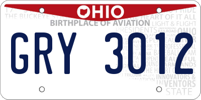 OH license plate GRY3012