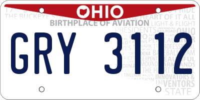 OH license plate GRY3112