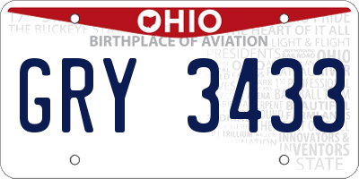 OH license plate GRY3433