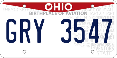 OH license plate GRY3547