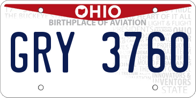 OH license plate GRY3760