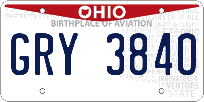 OH license plate GRY3840