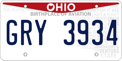 OH license plate GRY3934