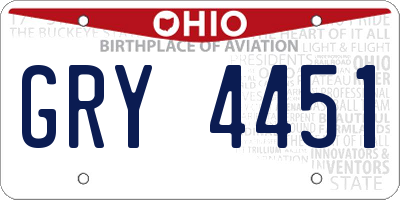 OH license plate GRY4451