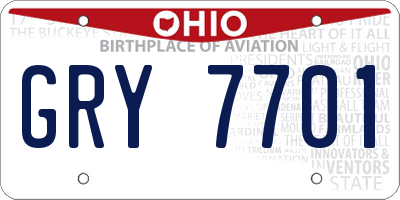 OH license plate GRY7701