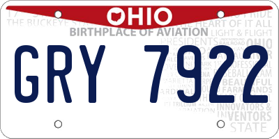 OH license plate GRY7922