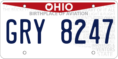 OH license plate GRY8247