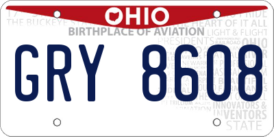 OH license plate GRY8608