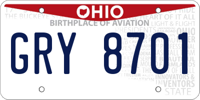 OH license plate GRY8701
