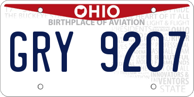 OH license plate GRY9207