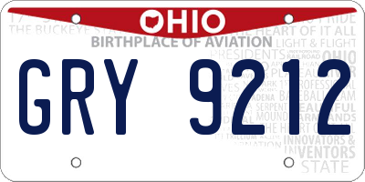 OH license plate GRY9212
