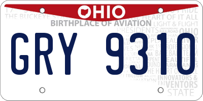OH license plate GRY9310