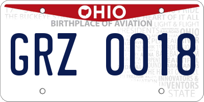 OH license plate GRZ0018