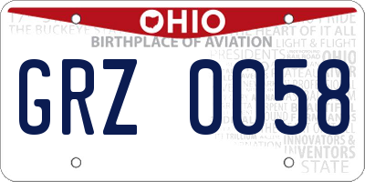 OH license plate GRZ0058