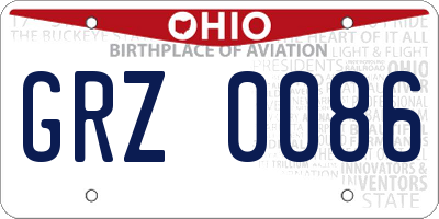 OH license plate GRZ0086