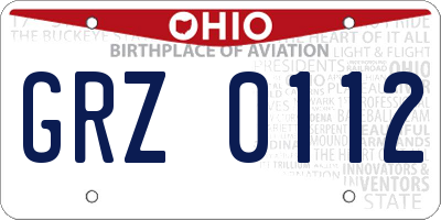 OH license plate GRZ0112