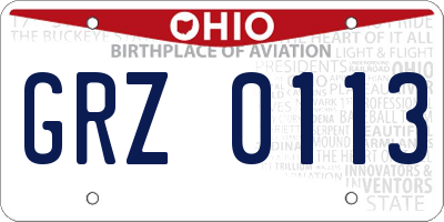 OH license plate GRZ0113