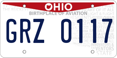 OH license plate GRZ0117