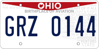 OH license plate GRZ0144