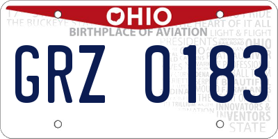 OH license plate GRZ0183