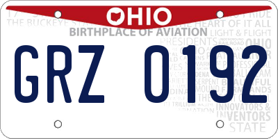 OH license plate GRZ0192