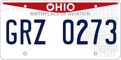 OH license plate GRZ0273